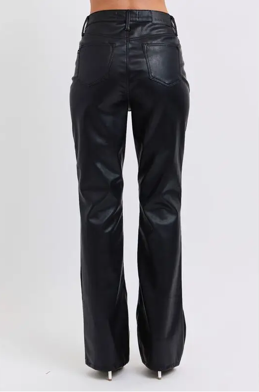Hi-Waist Tummy Control Faux Leather Bootcut Pants