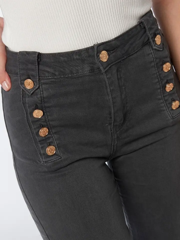 Dark Grey Button on Side Sailor Straight Leg Jeans