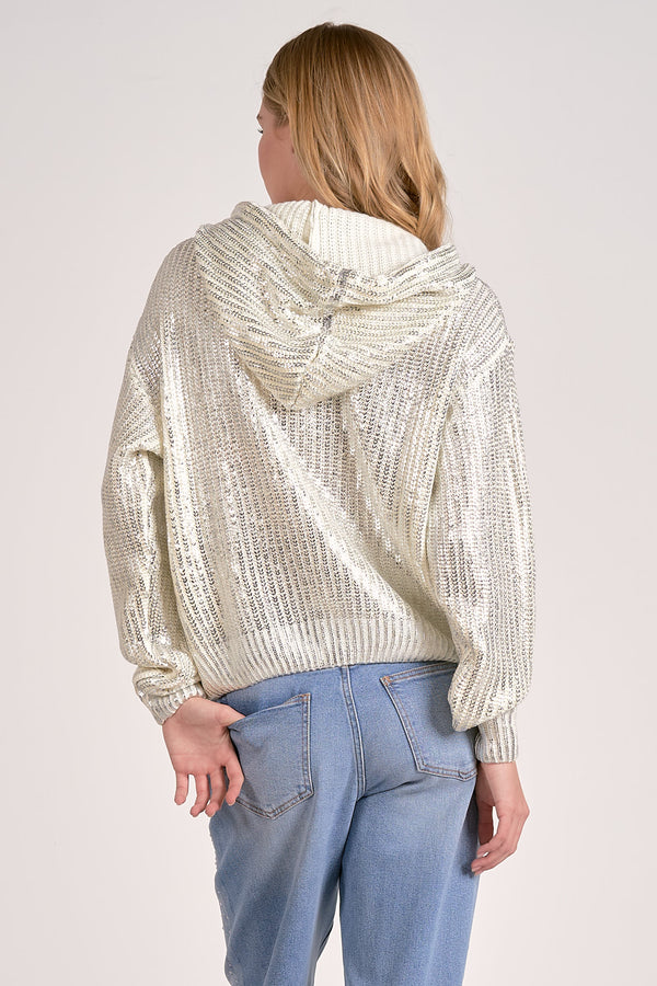 Silver Metallic Off White Hoody w/String