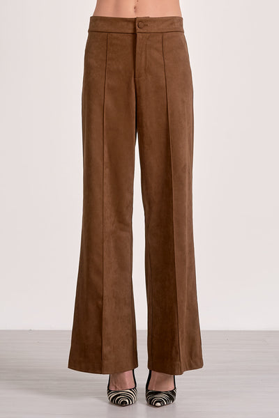 High Waist Flare Leg Chocolate Suede Pants