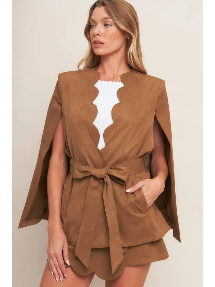 Faux Suede Camel Caplet Blazer