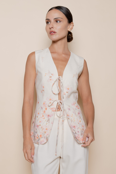 Bead Tassel Front Tie Vest with Belted Shorts