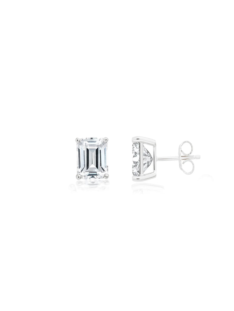 Large Emerald Cut Solitaire Post Pure Platinum Earrings 3.5ctw