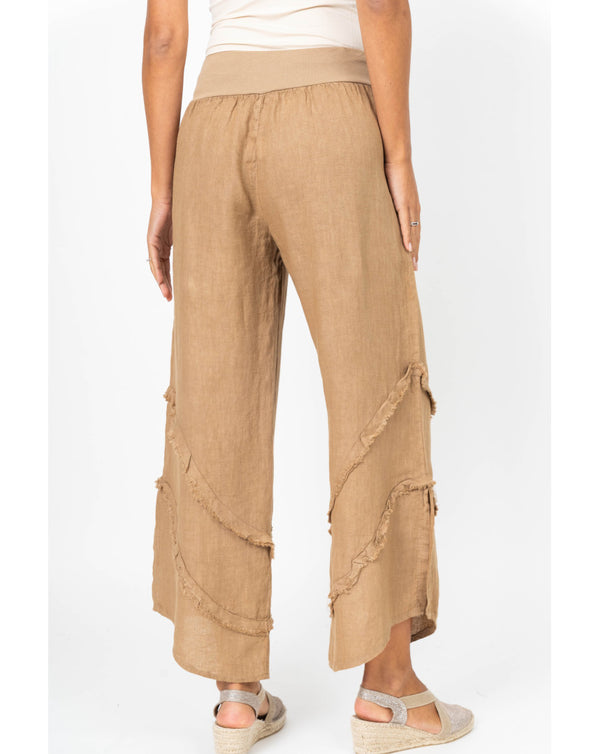 Flower Linen Pants w/Detail Bottom