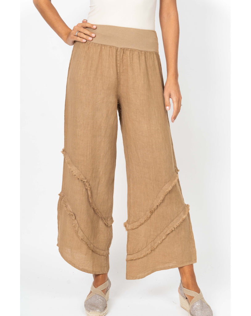Flower Linen Pants w/Detail Bottom