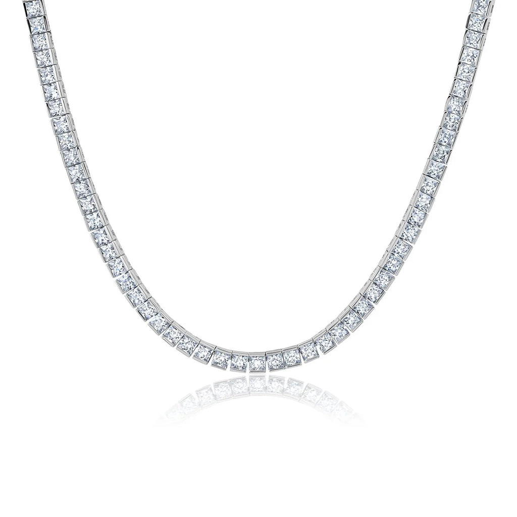 Princess Cut 3mm Tennis Necklace Finished in Pure Platinum
