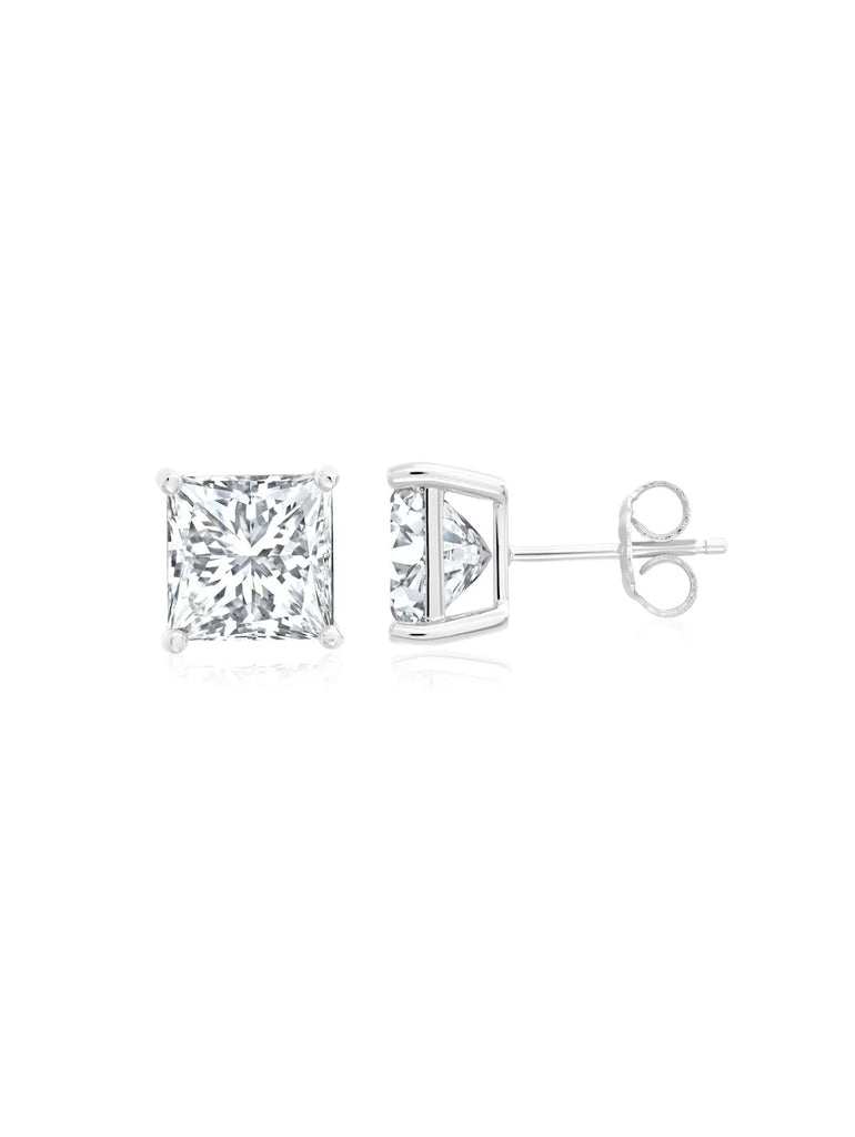 Square Cut CZ Stud in Pure Platinum
