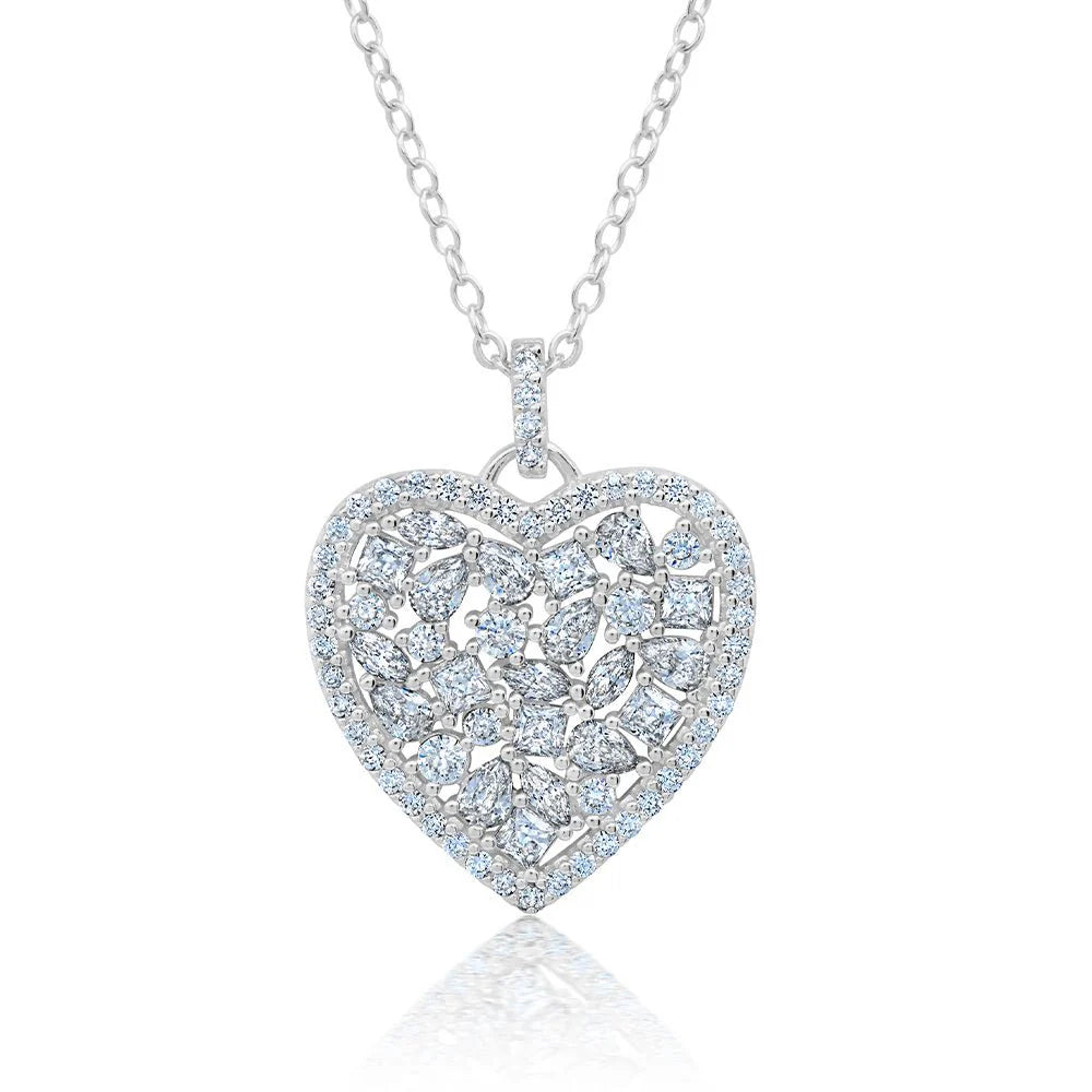 Multicut Pave Heart Shaped 16'' Extending Necklace