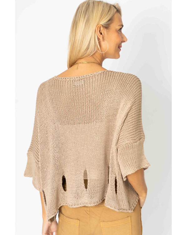 Short Sleeve Holes All Over Knit Top - One Size