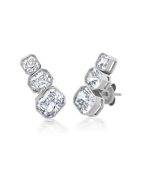 Radiant Bezel Climber Earrings in Platinum