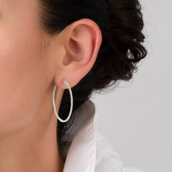 Small Pave Hoop Earrings Finished in Pure Platinum