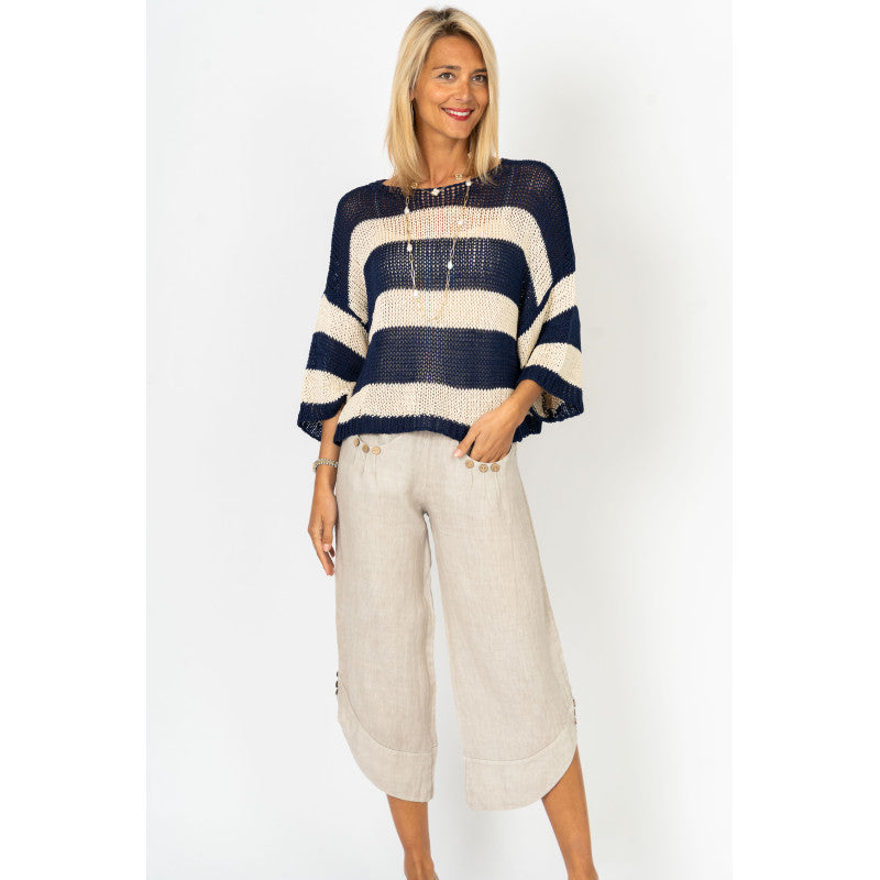 Wide Stripe Knit Sweater - One Size