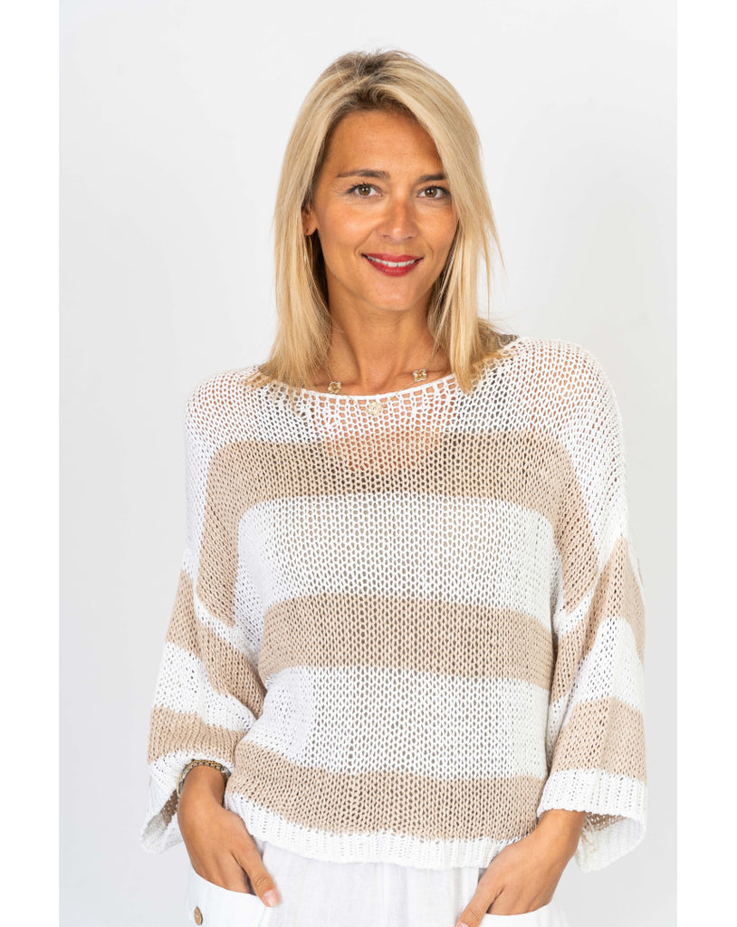 Wide Stripe Knit Sweater - One Size