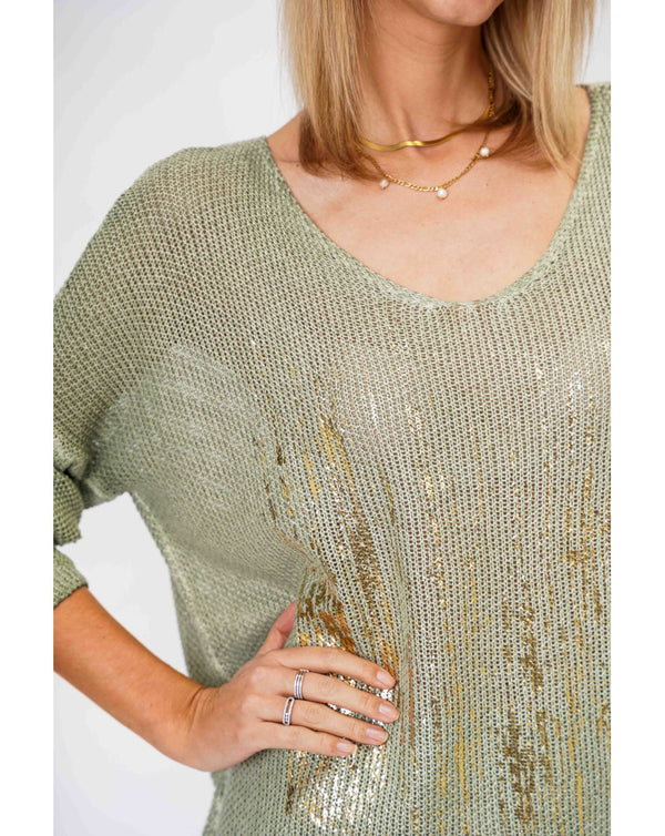 Open Knit Sweater Lurex Shimmer Gold Waterfall One Size