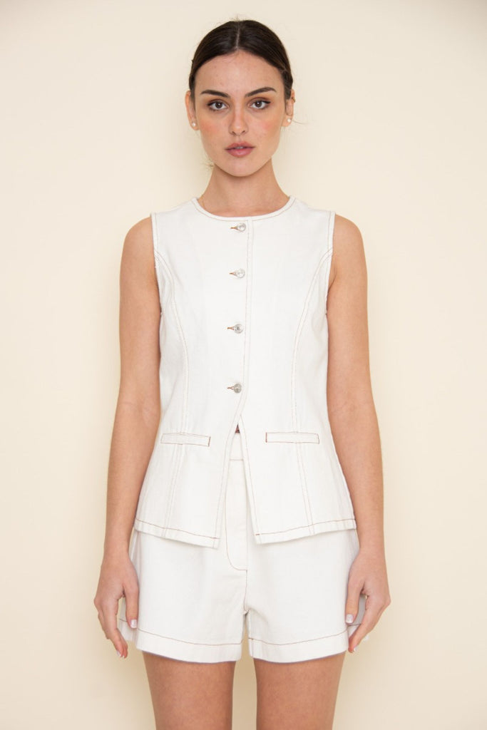 Ivory Tailored Button Front Denim Vest