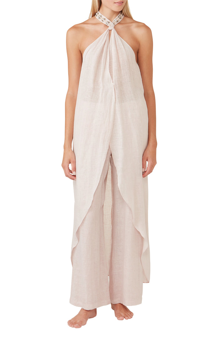 Blush Pearl Embellished  Halter  Sheer Duster