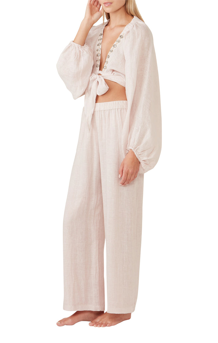 Blush Elastic Waist Sheer Pants