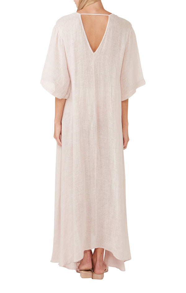 Blush Pearl Embellished  V-Neck Kaftan Maxi Dress