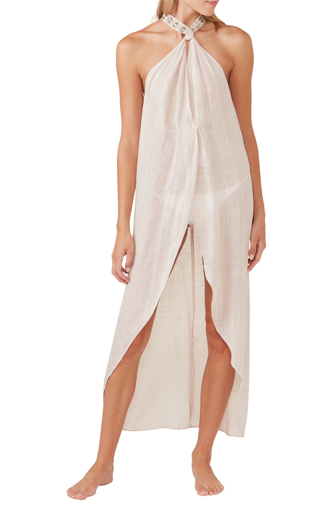Blush Pearl Embellished  Halter  Sheer Duster