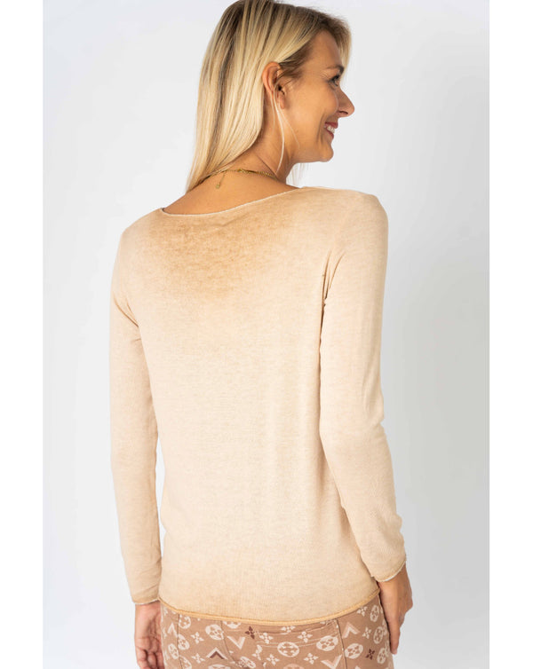 Lurex Trim V-Neck Long Sleeve Top - One Size