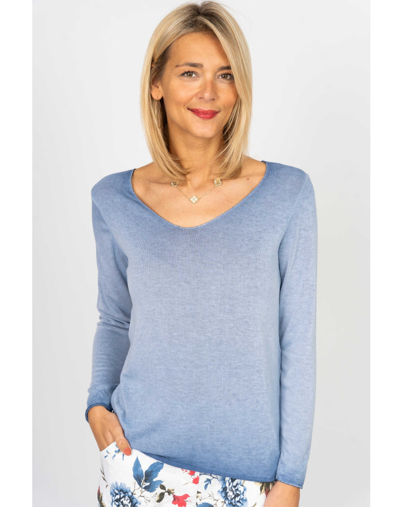 Lurex Trim V-Neck Long Sleeve Top - One Size